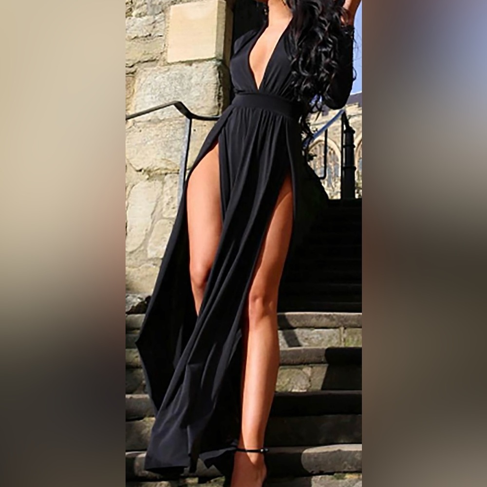 Fashion Nova slit black dress NWT